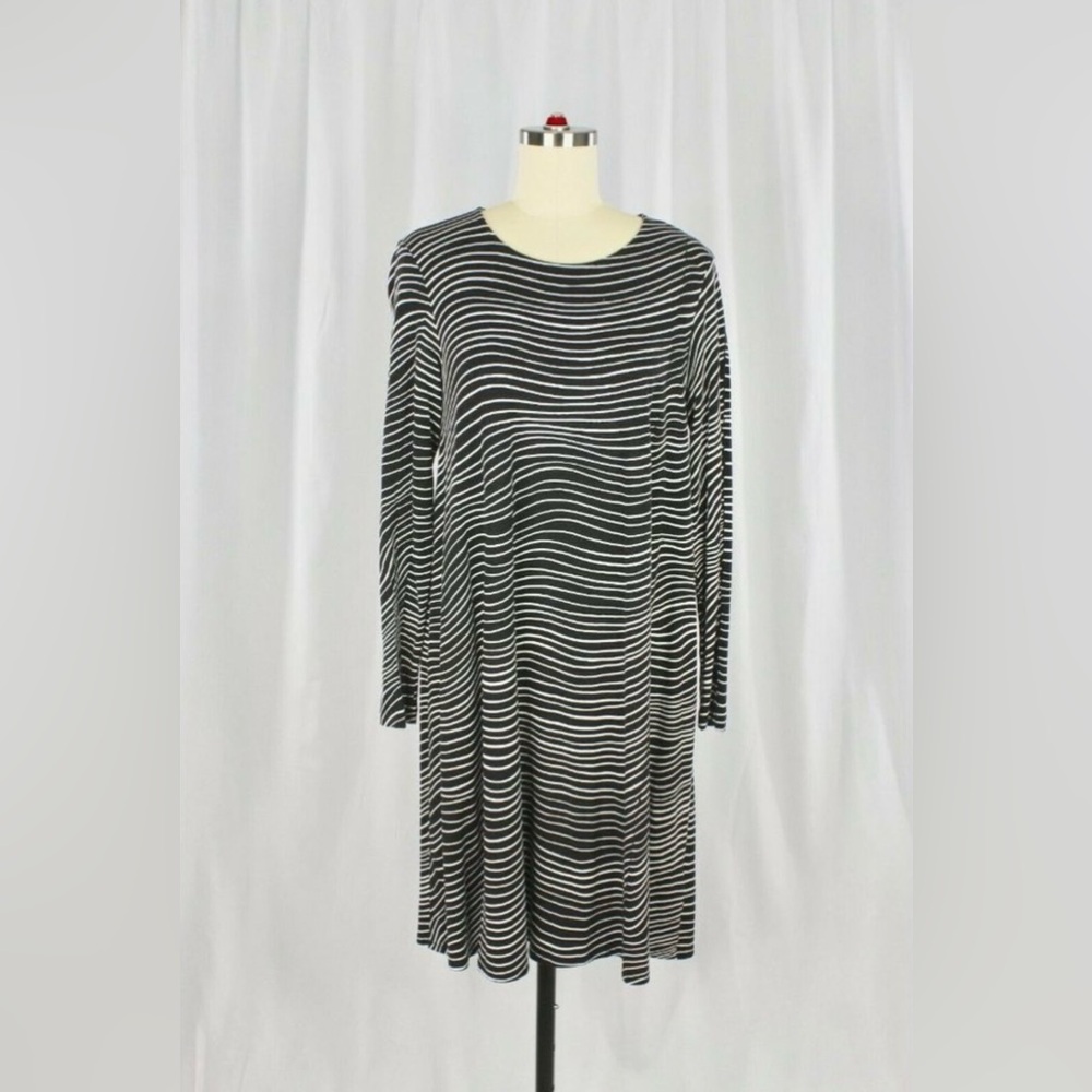 MARIMEKKO Salakka Black White Graphic Striped Jersey A-Line Tent Dress, Size M
